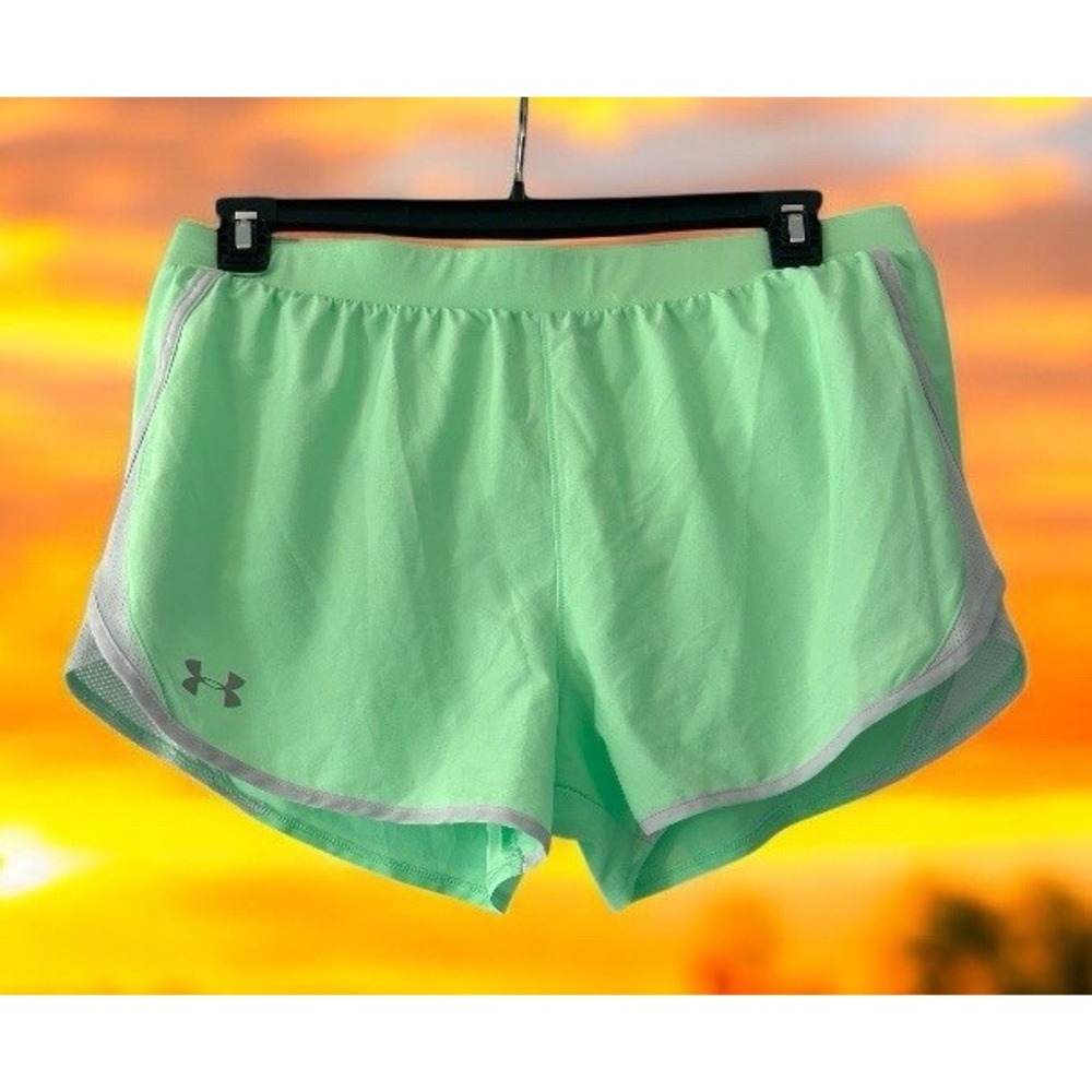 Under Armour Women's Fly By 2.0 Running Shorts , Green Haze Reflective Large
